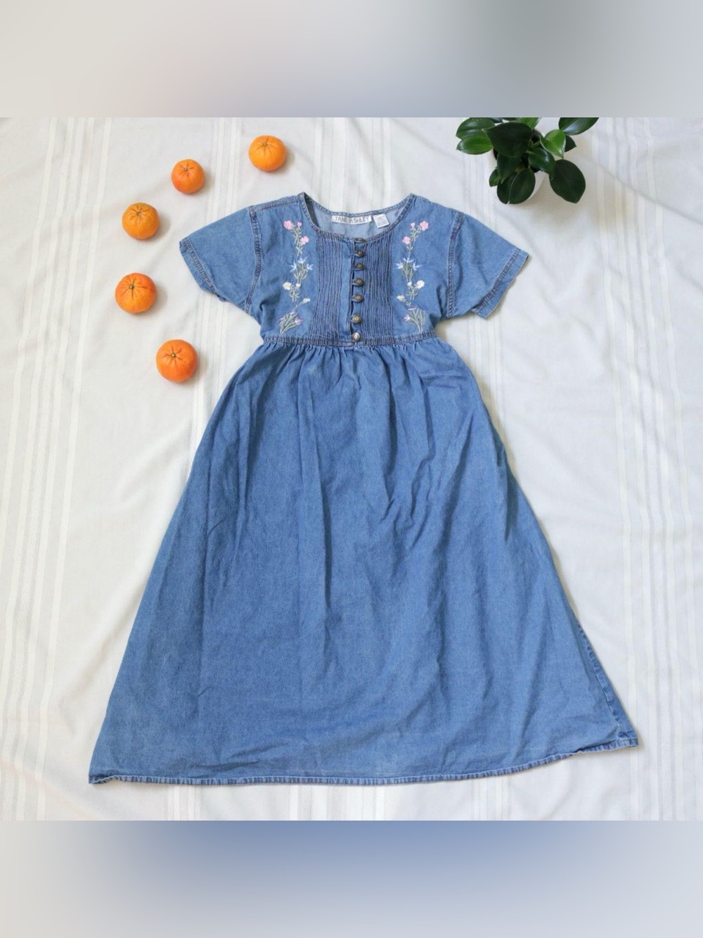 Jane Ashley denim floral embroidered back tie dress